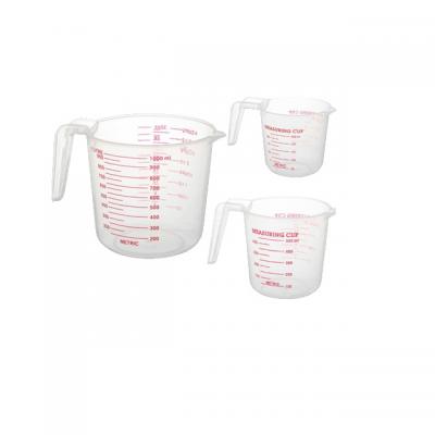 Custom Printed 3-Piece Plastic Measuring Cups Set (250ml/500ml/1000ml) - BPA-Free Kitchen Measuring Jugs with Handle