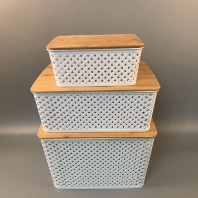 3-Piece Eco-Friendly Storage Basket Set with Bamboo Lids – Custom Color Home Organization Bins for Toys & Household Items