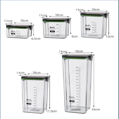 5-Piece Set Clear PET Plastic Storage Jars - FDA & LFGB Certified, Custom Logo Printing, Multi-Size Pantry Containers (Airtight, Stackable)