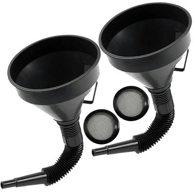 14.5cm Black Automotive Funnel with Filter & Flexible Hose – Custom Logo Oil Fuel Funnel for Wholesale
